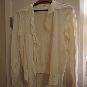 J. Crew Lightweight Cream Ruffle Cardigan